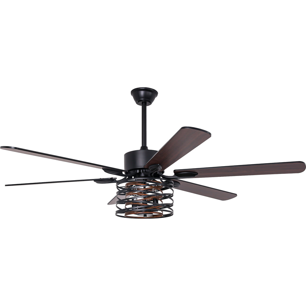 65 Inch Black Caged Large Ceiling Fan with Lights and Remote Control, 6 Speeds DC Motor Farmhouse Ceiling Fan for Large Rooms