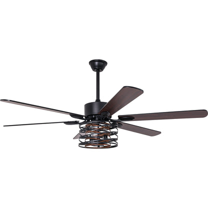 BellaDepot 65" Farmhouse Industrial Brown Large Size Ceiling Fan with Remote Control, Silent Motor 6 Speeds Straight Leaf Fan with 3 Lights - DC6507