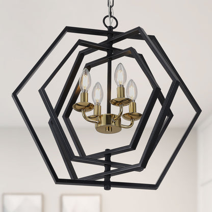 FC4069-21.3" Simple Style Metal Gold Black Color Chandelier with Adjustable Chain, Home Decor