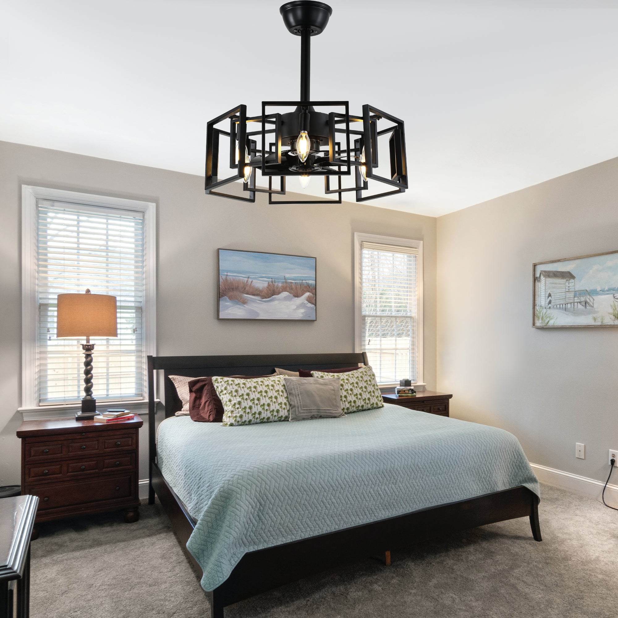 DC2032-BellaDepot 20.6" Industrial Reversible Ceiling Fan with Remote and 6 Lights, DC Motor 6 Speeds Ceiling Fan