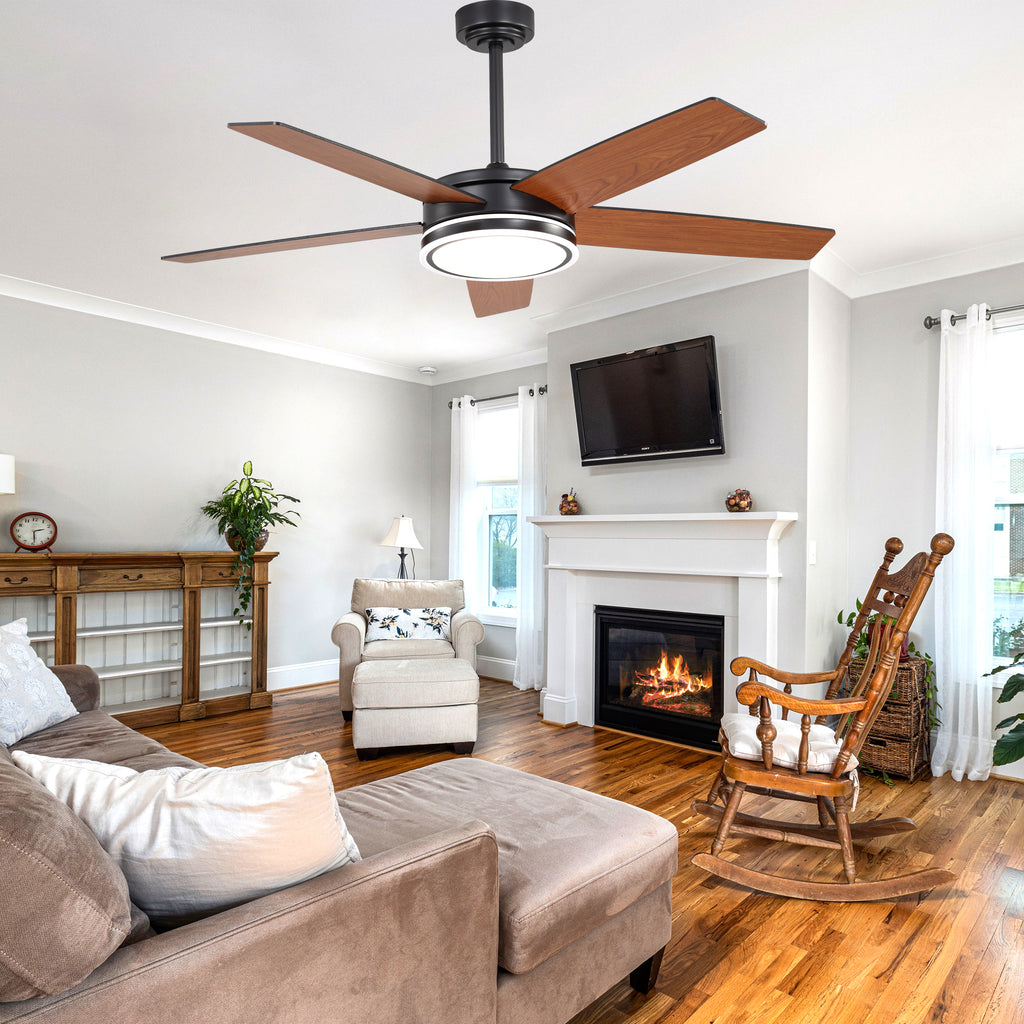 52 Inch Modern Black/Chrome Ceiling Fan with Dimmable LED Lights and Remote Control, 6 Speeds DC Motor Reversible Ceiling Fan for Large Room