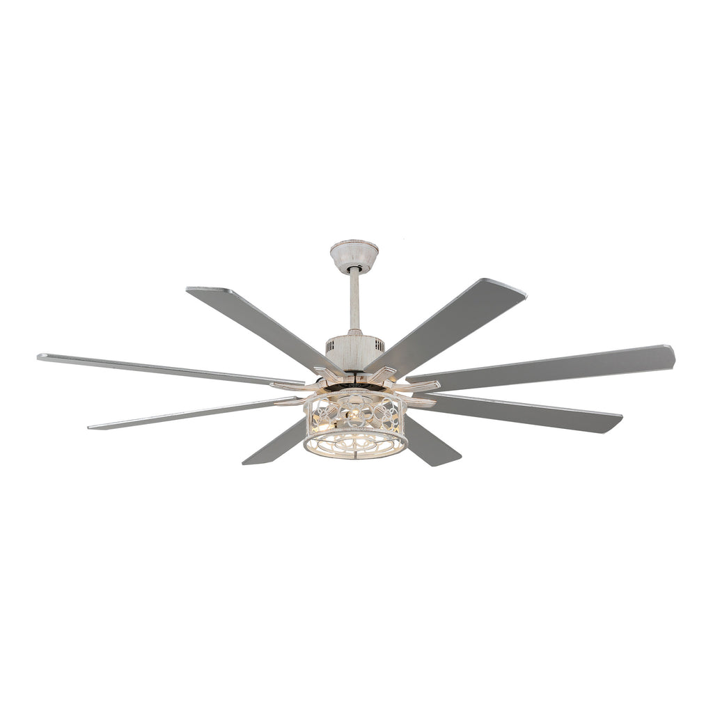 72 Inch 8-Blade Black/White Farmhouse Ceiling Fan with Lights and Remote, 6 Speeds DC Motor Reversible Extra Large Caged Ceiling Fan