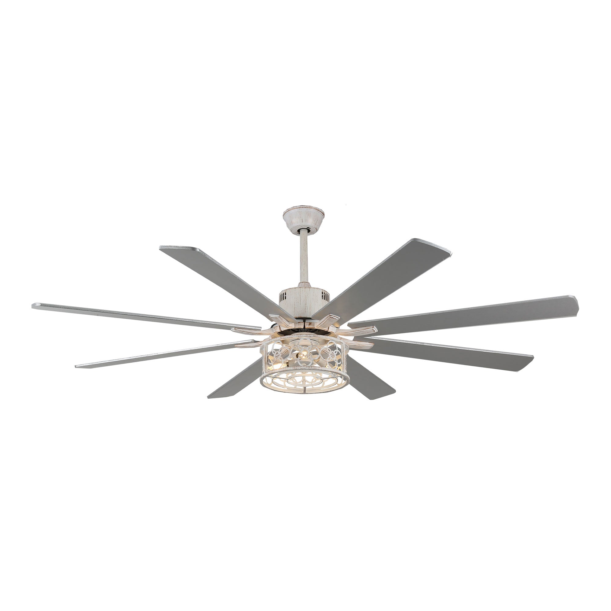 72 Inch 8-Blade Black/White Farmhouse Ceiling Fan with Lights and Remote, 6 Speeds DC Motor Reversible Extra Large Caged Ceiling Fan