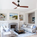 52 Inch Modern Farmhouse 3 Wooden Blades Ceiling Fan with Dimmable LED Light and Remote, 6 Speeds DC Motor Reversible Ceiling Fan for Living Room