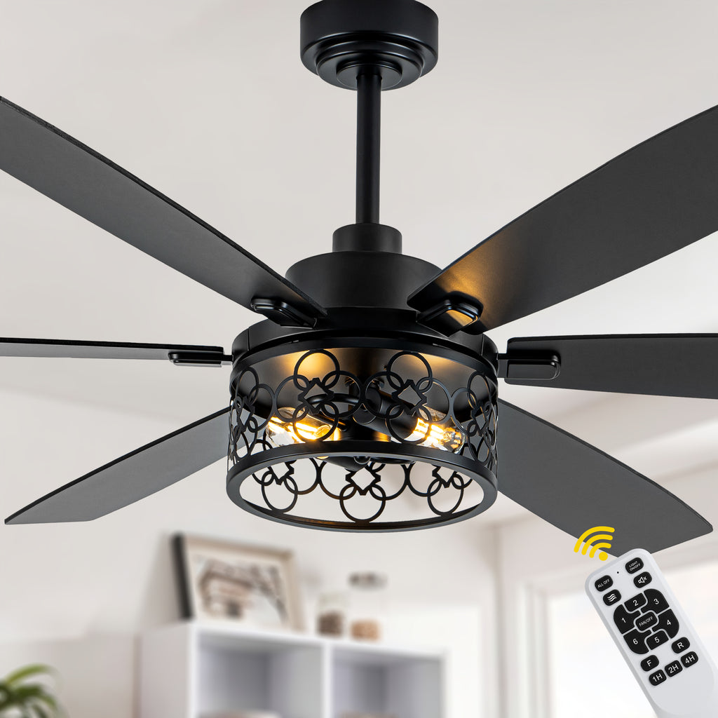 Modern 60 Inch Industrial Caged Ceiling Fan with Light Reversible Quiet DC Motor with 6 Speed Remote Control Ceiling Fan Adjustable Down Rodes Ceiling Fan with Light Suit for Bedroon,Living Room