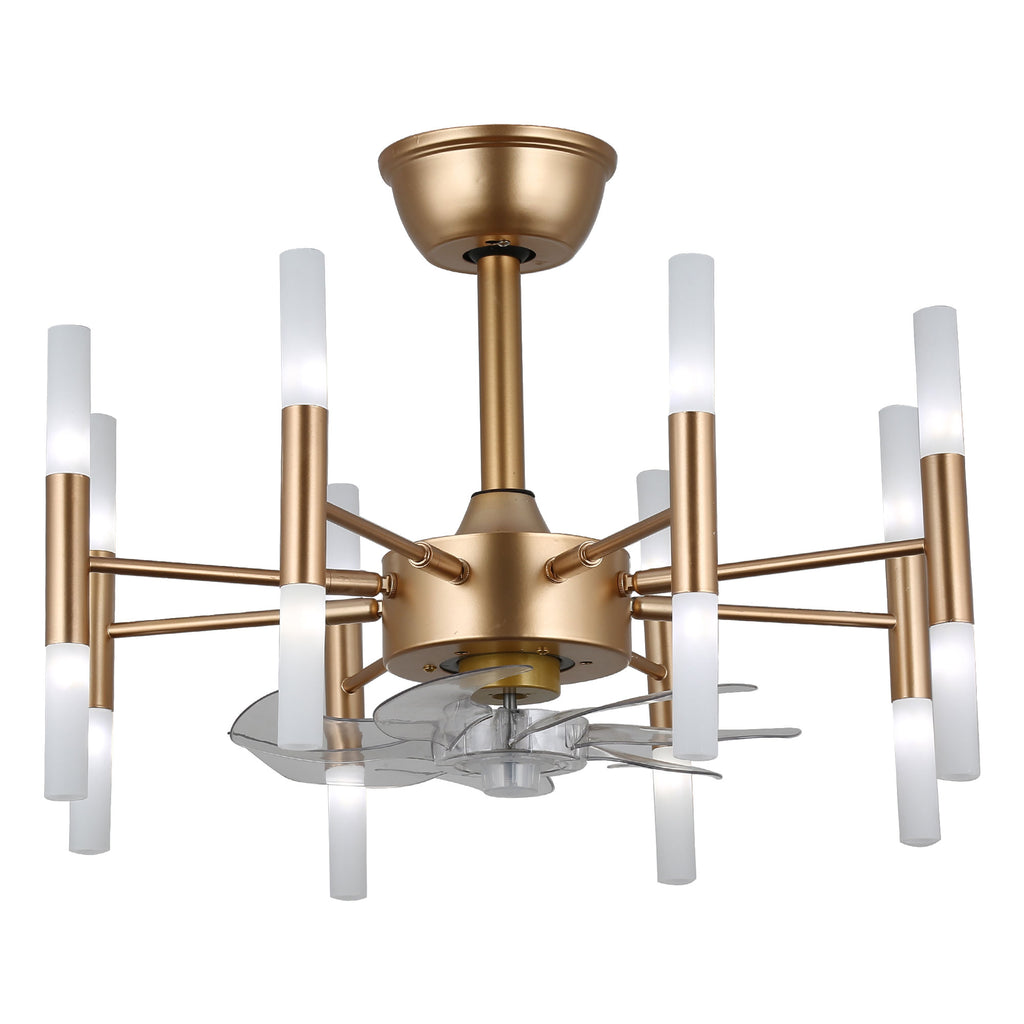 23 Inch Gold Modern Bladeless Ceiling Fan with Dimmable Lights and Remote Control, 6 Speeds DC Motor Fandelier Ceiling Fan for Bedroom