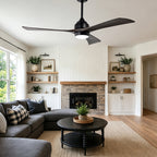 52 Inch Modern Farmhouse Black 3 Blade Ceiling Fan with Lights & Remote Control, 6 Speed DC Motor Reversible Ceiling Fan