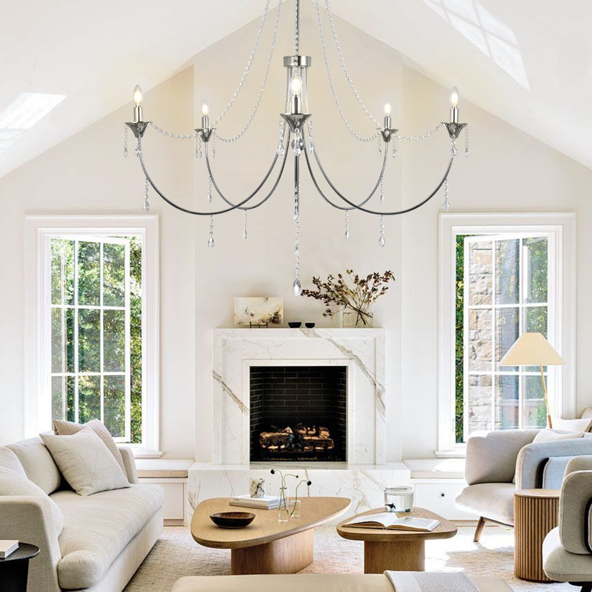 FC4090-BellaDepot 5 Lights Empire Luxury Crystal Chandelier, Height Adjustable Home Decoration Pendant Light