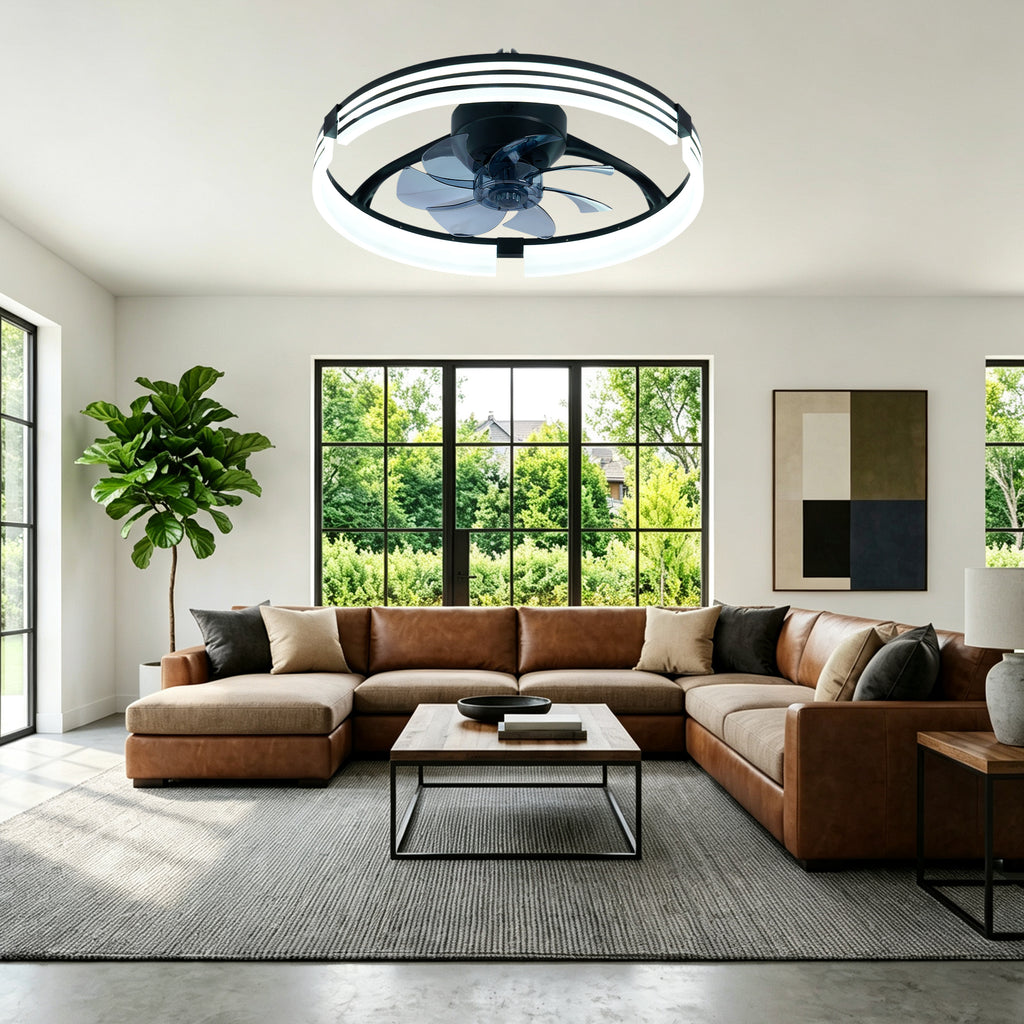 20 Inch Modern Flush Mount Ceiling Fan with LED Light Kit & Remote Control, 6 Speed DC Motor Reversible Ceiling Fan