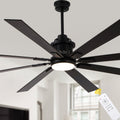 80 Inch Black Industrial Extra Large Ceiling Fan with LED Light and Remote, 6 Speeds DC Motor Reversible Ceiling Fan for Large Room