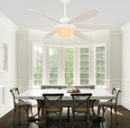 65 Inch White Bohemian  Ceiling Fan with Lights and Remote, 6 Speeds DC Motor Reversible Large Ceiling Fan for Living Room