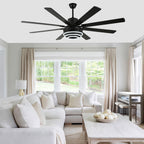 72 Inch Black/Gold/Chrome 8-Blade Modern Extra Large Ceiling Fan with LED Light and Remote, 6 Speeds DC Motor Reversible Ceiling Fan DIY Shade