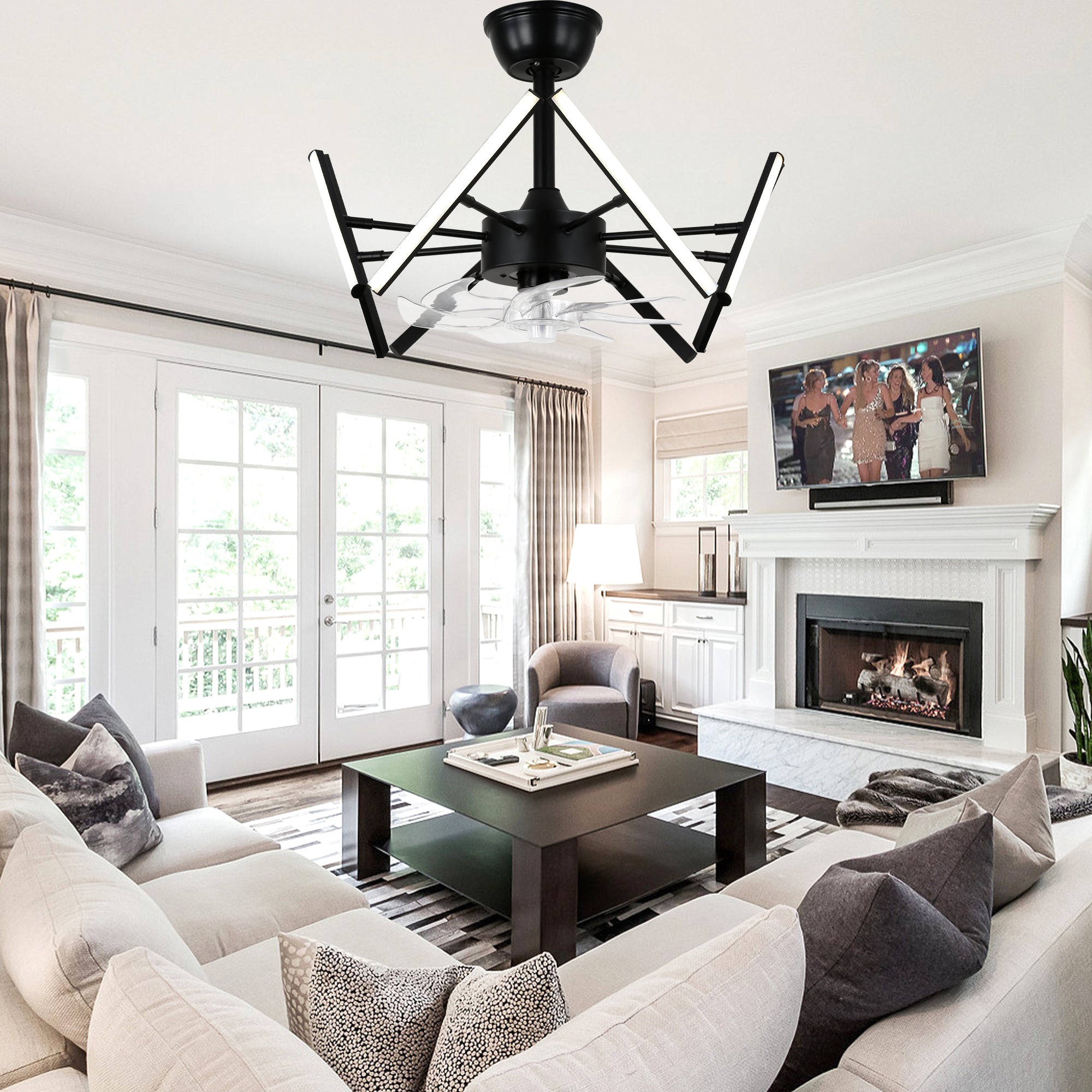 DC2104-BellaDepot 18.11" Black Modern Urban Reversible Ceiling Fan with Remote and LED Light Kit Included, Creative DIY Shape Ceiling Fan