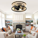 19 Inch Black Farmhouse Flush Mount Ceiling Fan with Lights and Remote Control, 6 Speeds DC Motor Bladeless Ceiling Fan for Bedroom