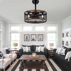 20 Inch Farmhouse Industrial Cage Ceiling Fan with Light and Remote, 6-Speed Reversible DC Motor Fandelier Bladeless Ceiling Fan