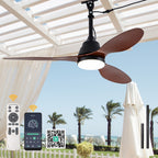 42 Inch Modern Farmhouse Smart Outdoor Ceiling Fan with Dimmable LED and Remote, 6-Speed 3-Blade Waterproof Ceiling Fans Plug In Outside Patio Fan