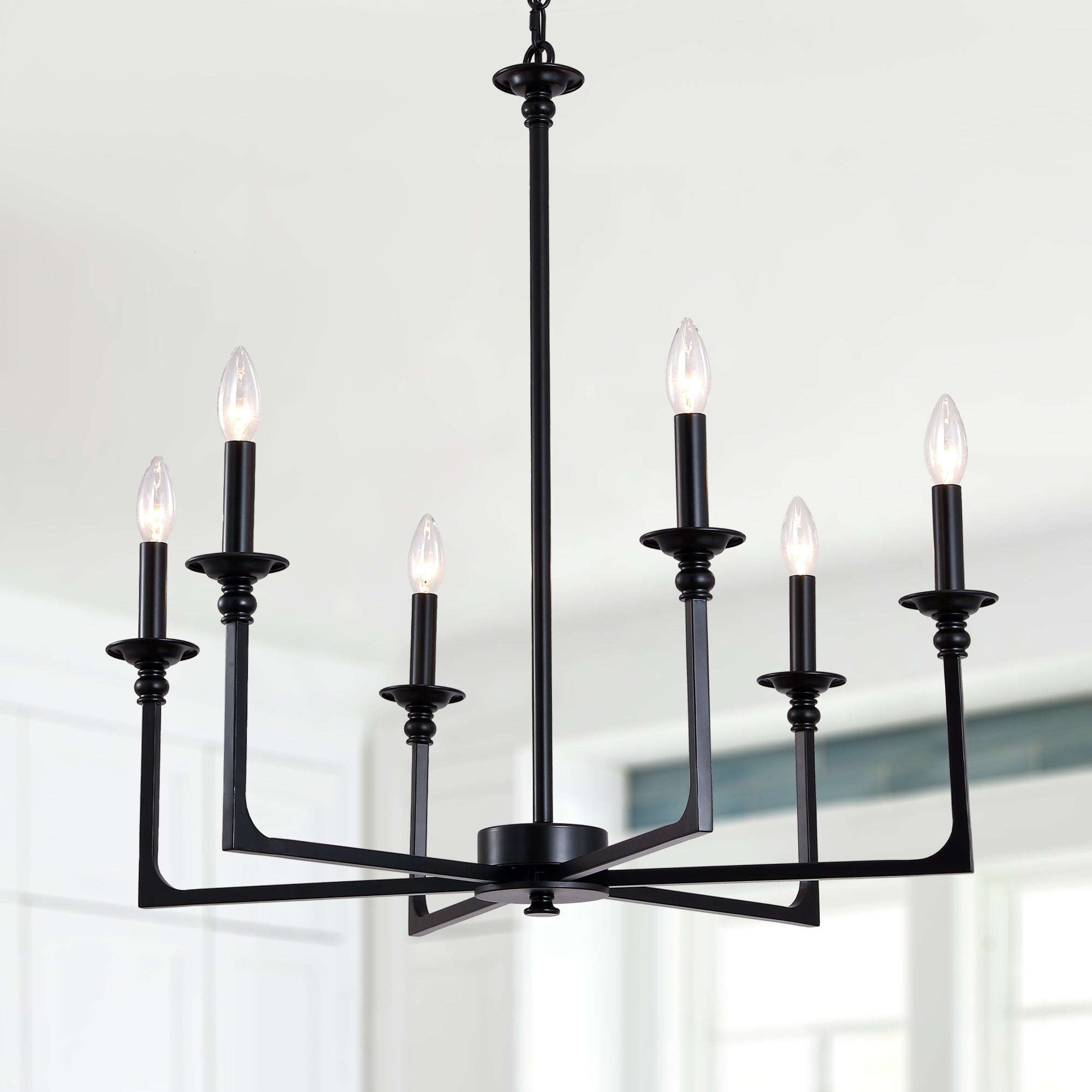 6-Light Black Classic/Traditional Chandelier, Farmhouse Candle Style Chandelier Dining Room Light Fixtures