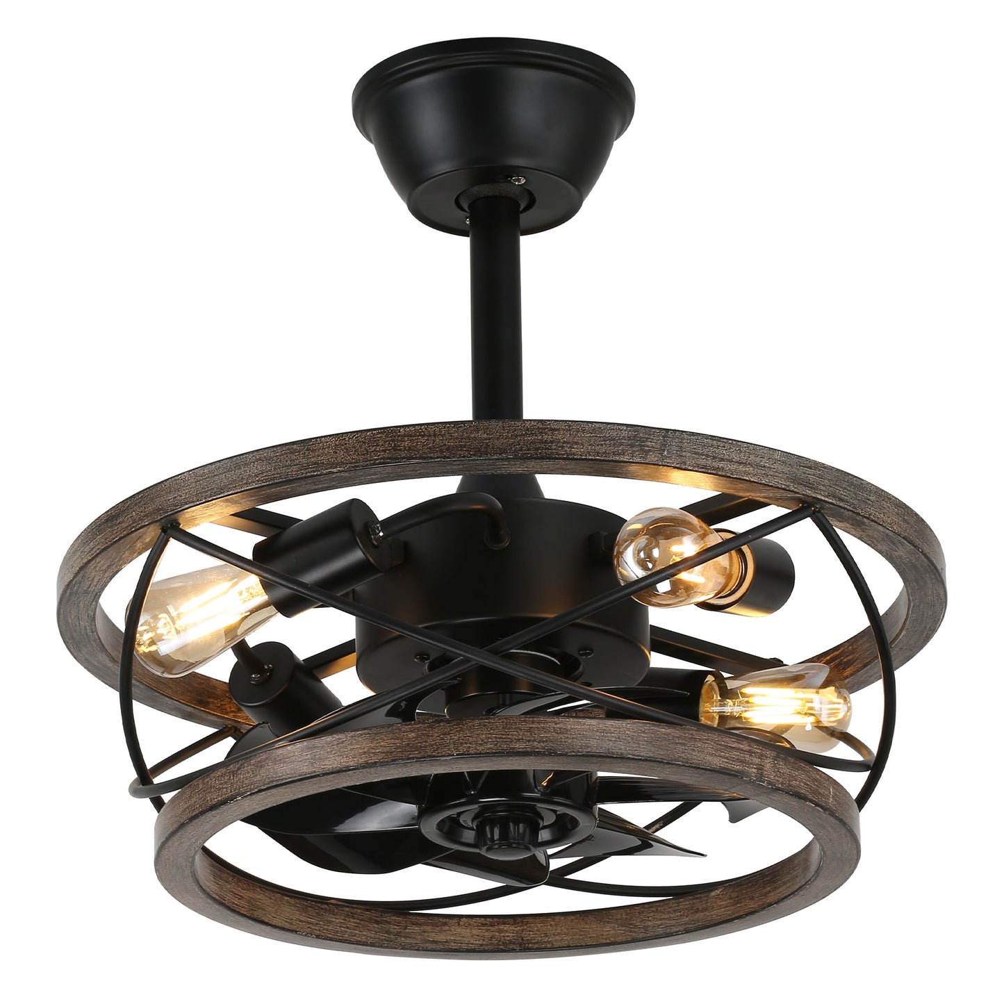 BD1815-17.7 Inch Caged Industrial Reversible Metal Ceiling Fan with Remote and Lights