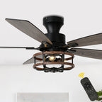 52 Inch Farmhouse Flush Mount Ceiling Fan with Lights and Remote, 6 Speeds DC Motor Reversible Low Profile Ceiling Fan for Living Room