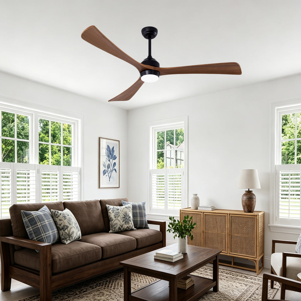 62 Inch Rustic Farmhouse Large Solid Wood 3 Blade Ceiling Fan with Lights & Remote Control, 6 Speed DC Motor Reversible Ceiling Fan