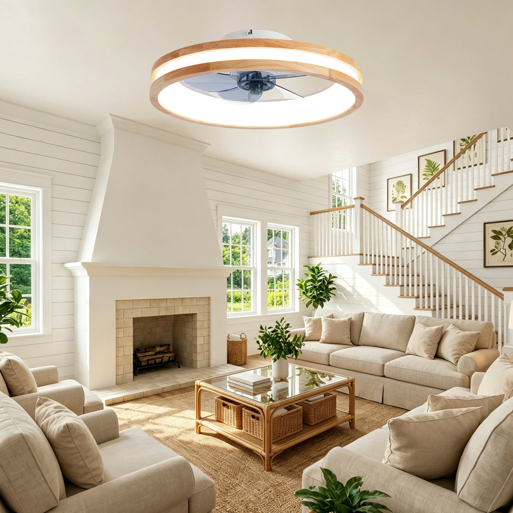20 Inch Vintage Flush Mount Ceiling Fan with LED Light Kit & Remote Control, 6 Speed DC Motor Reversible Ceiling Fan
