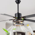 52 Inch Industrial Farmhouse Ceiling Fan with Lights and Remote Control, 6 Speeds Reversible Caged Ceiling Fan for Living Room