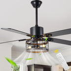 52 Inch Industrial Farmhouse Ceiling Fan with Lights and Remote Control, 6 Speeds Reversible Caged Ceiling Fan for Living Room