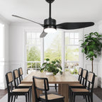 46 Inch Black Modern Ceiling Fan with LED Light and Remote, 6 Speeds 3-Blade DC Motor Reversible Ceiling Fan for Living Room