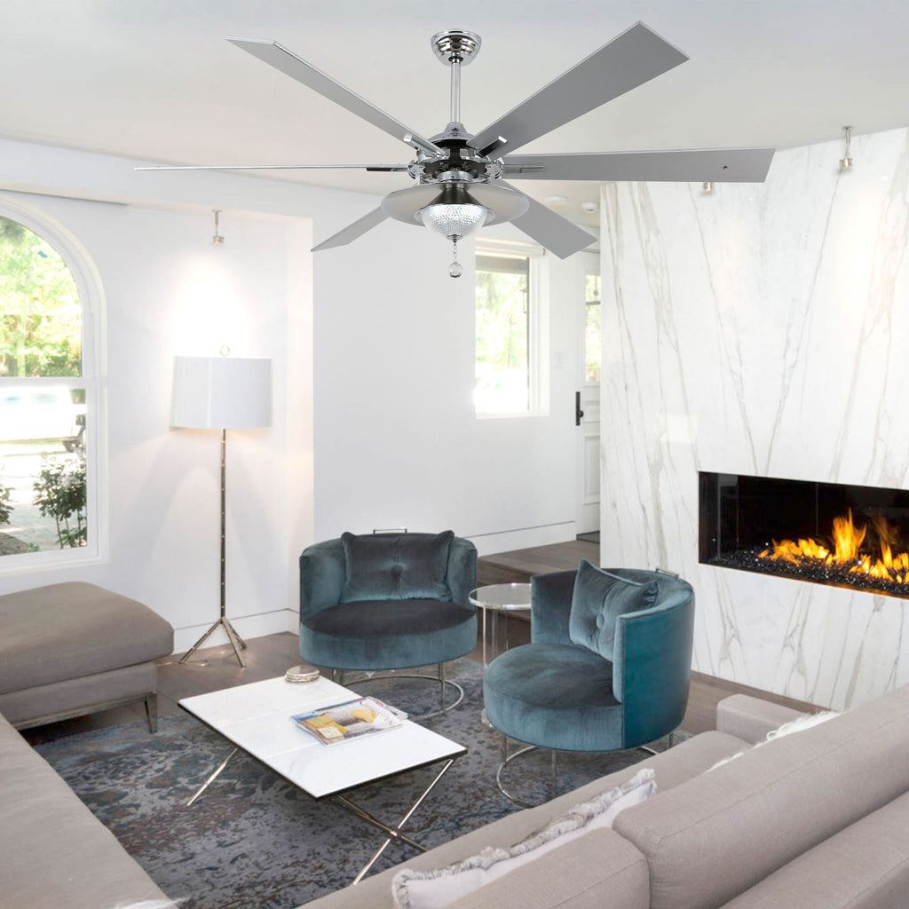 DC7204-BellaDepot 72" Silver/Black Finish Modern Urban Crystal Reversible Ceiling Fan with Remote and LED Light Kit, Large Size Ceiling Fan