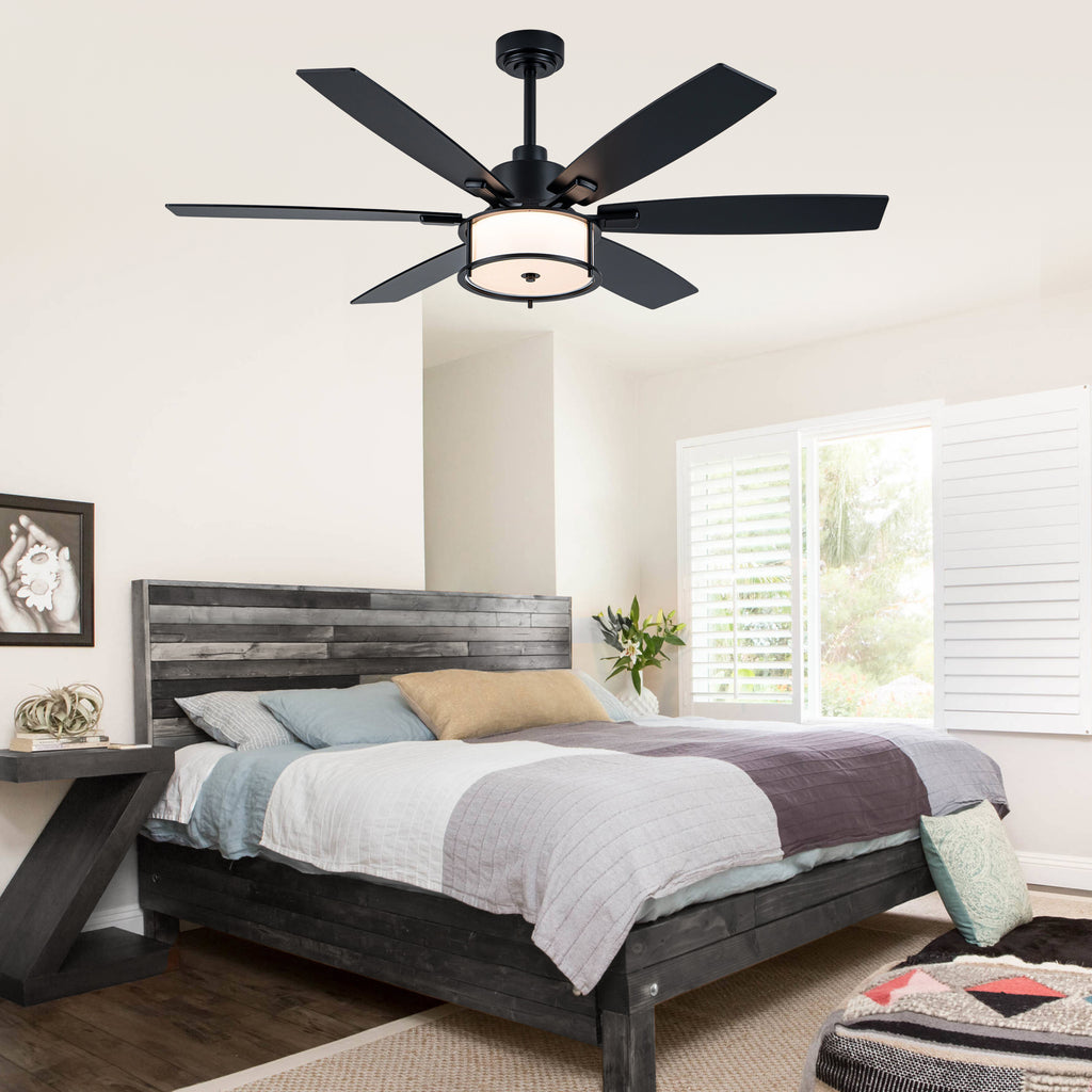 60 Inch Black Farmhouse Large Ceiling Fan with Dimmable 3CCT LED Light and Remote, 6 Speeds DC Motor Reversible Ceiling Fan for Large Rooms