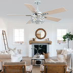 52 Inch Chrome Modern Luxury Crystal Ceiling Fan with Lights and Remote Control, 6 Speeds DC Motor Ceiling Fan