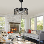 19 Inch Modern Black Drum Caged Ceiling Fan with Lights and Remote, 6 Speeds DC Motor Reversible Bladeless Fandelier Ceiling Fan