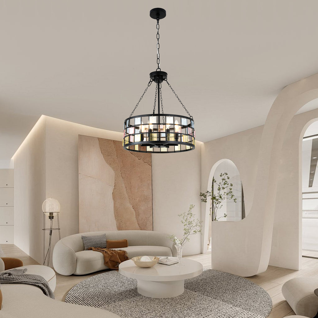 6 - Lights Modern Europe Chandelier, 17.7" Farmhouse Chandeliers for Dining Room with Adjustable Chain