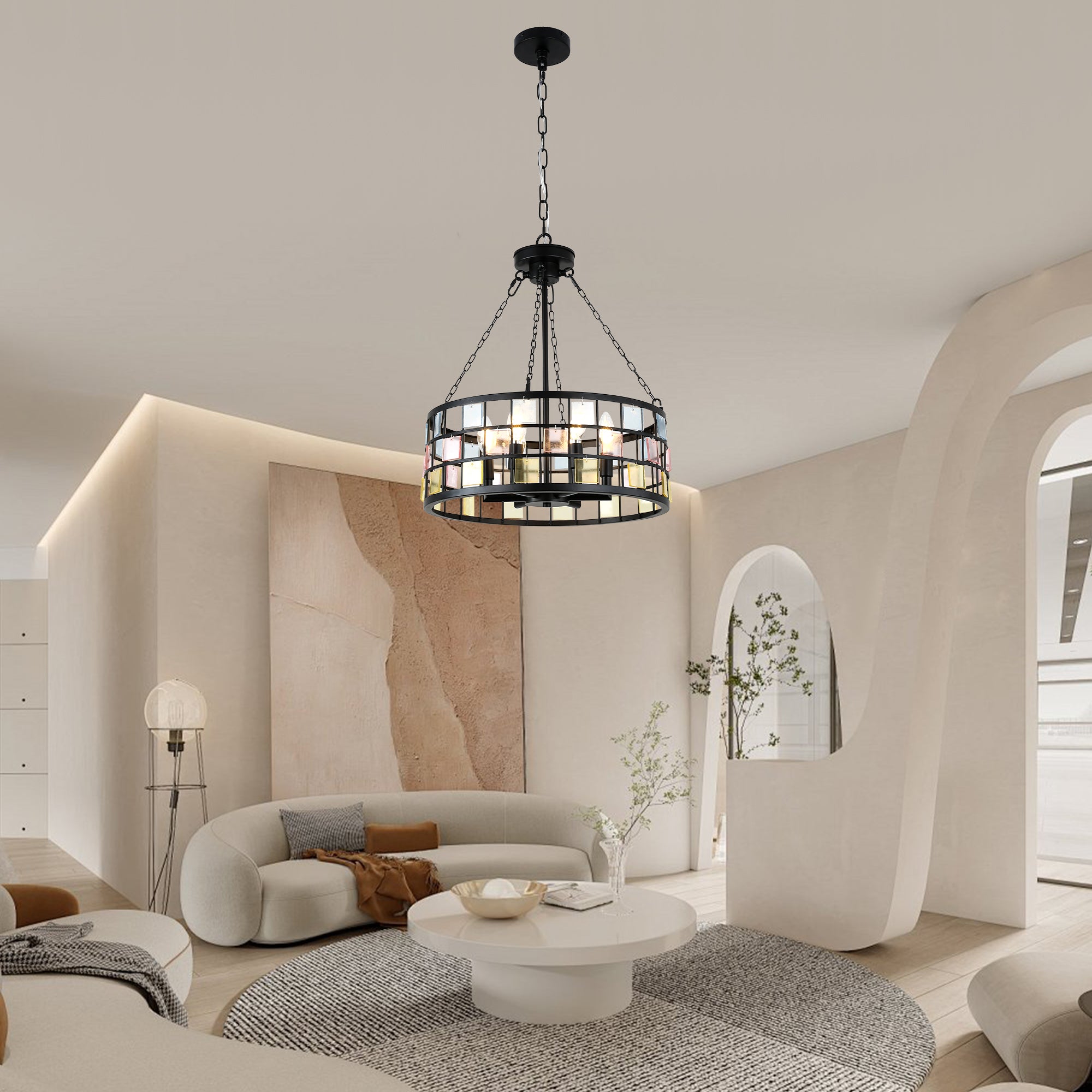 BD4084-BellaDepot 6 Lights Black/White Finish Modern Europe Style Iron Chandelier with Adjustable Chain