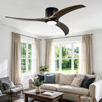 52 Inch Modern Farmhouse Flush Mount Solid Wood Blade Ceiling Fan with Lights & Remote Control, 6 Speed DC Motor Reversible Ceiling Fan