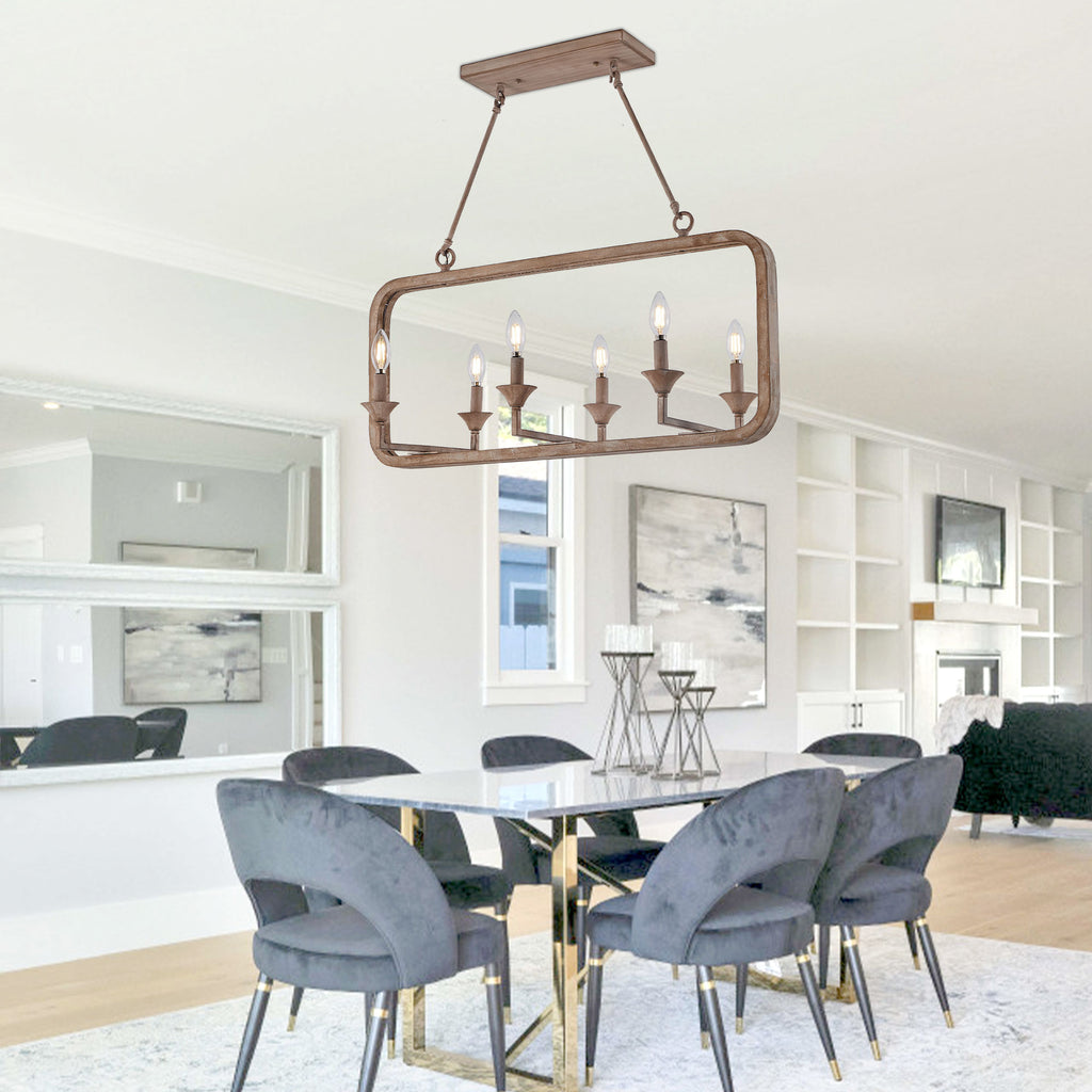 6 - Lights Rustic Distressed Wood Chandelier, Vintage Farmhouse Chandeliers for Dining Room Kitchen Island Lighting