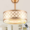 18 Inch Gold Drum Caged Ceiling Fan with Lights and Remote, 6 Speeds DC Motor Reversible Bladeless Fandelier Ceiling Fan