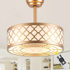 18 Inch Gold Drum Caged Ceiling Fan with Lights and Remote, 6 Speeds DC Motor Reversible Bladeless Fandelier Ceiling Fan