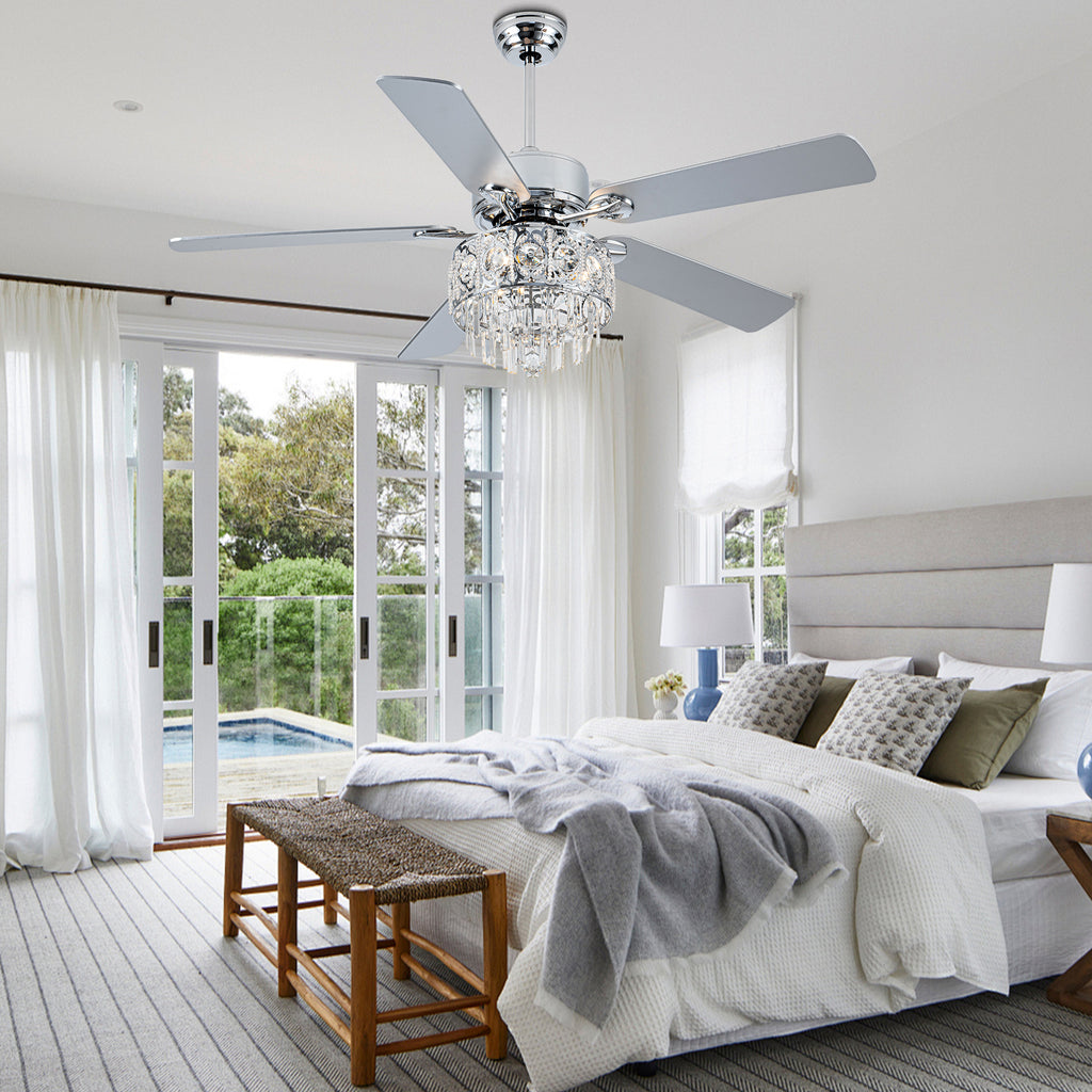 BD2064-BellaDepot 52" Silver Finish Deluxe Crystal Reversible Ceiling Fan with 3 Lights and Remote