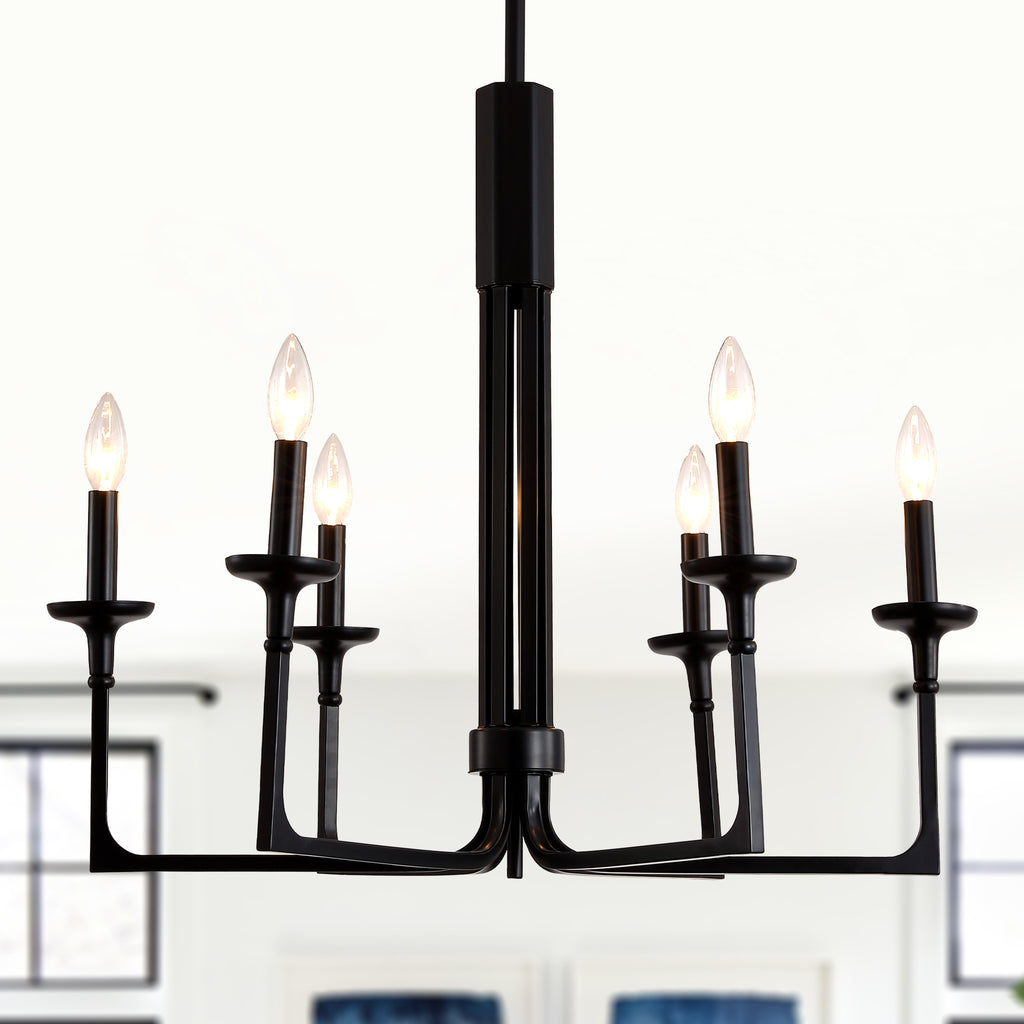 6-Light Black Candle Chandelier, Classic Traditional Chandelier, Modern Farmhouse Dining Room Lighting Fixture for Kitchen Island