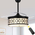 42 Inch Black Retractable Ceiling Fan with Lights and Remote, 6 Speeds DC Motor Farmhouse Black Bladeless Ceiling Fan for Bedroom