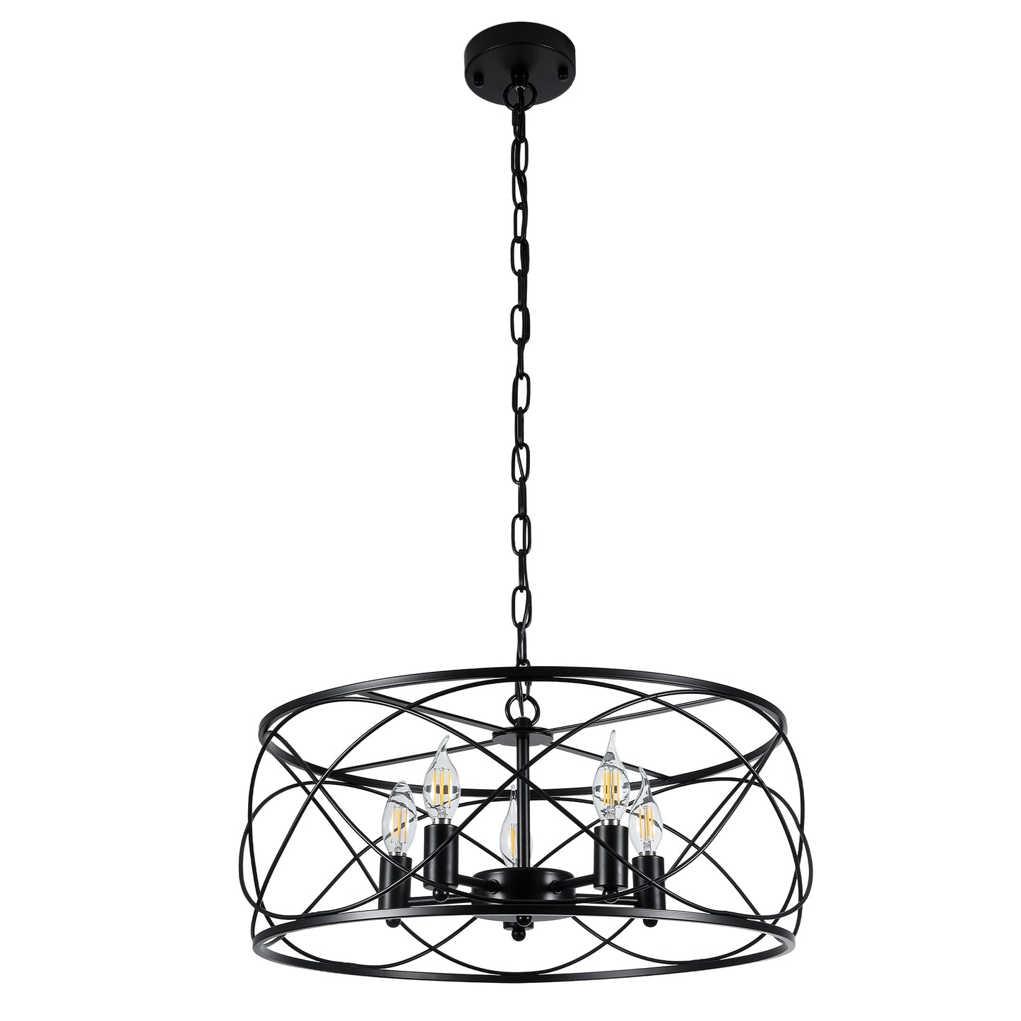 FC4076-Black/Silver Simple Linear Metal Caged Chandelier, Geometric Pendant Light, with Light Kit and Adjustable Chain