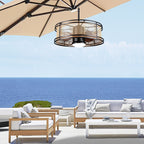 HW2307-BellaDepot 23.6" Imitation Rattan Outdoor Ceiling Fan with Remote and LED Lights, DC Motor 6 Speeds Ceiling Fan