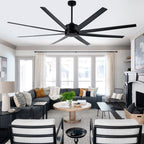 84 Inch Black Extra Large Ceiling Fan with Remote, 6 Speeds DC Motor Reversible Industrial Ceiling Fan for Large Room