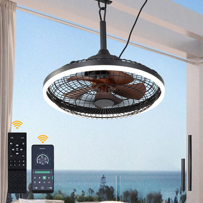 HW2001-BellaDepot 20" Compact Outdoor Caged Ceiling Fan with Remote Control, Waterproof Fan with LED Lights