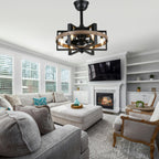 18 Inch Industrial Farmhouse Caged Ceiling Fan with Lights and Remote Control, 6 Speeds DC Motor Fandelier Ceiling Fan