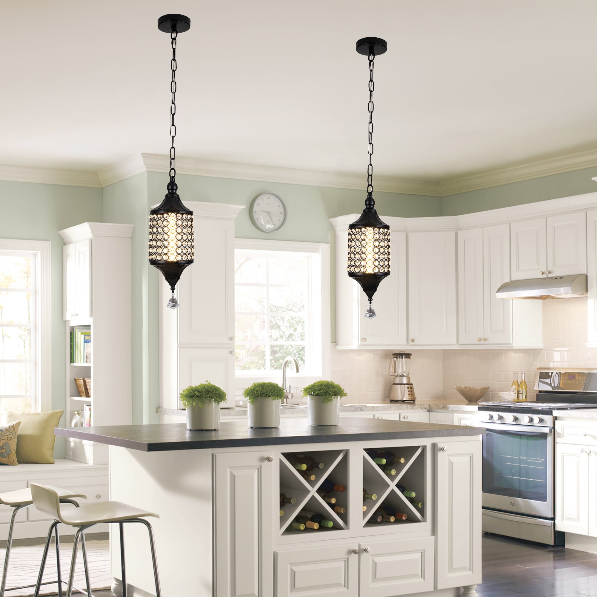 FC4075-BellaDepot LED Glamorous Luxury Crystal Geometric Chandelier, Height Adjustable Pendant Light