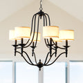 6 - Light Traditional Farmhouse Chandelier with Fabric Shades, 30 Inch Black Chandelier, Adjustable Classic Dining Room Light Fixture for Living Room