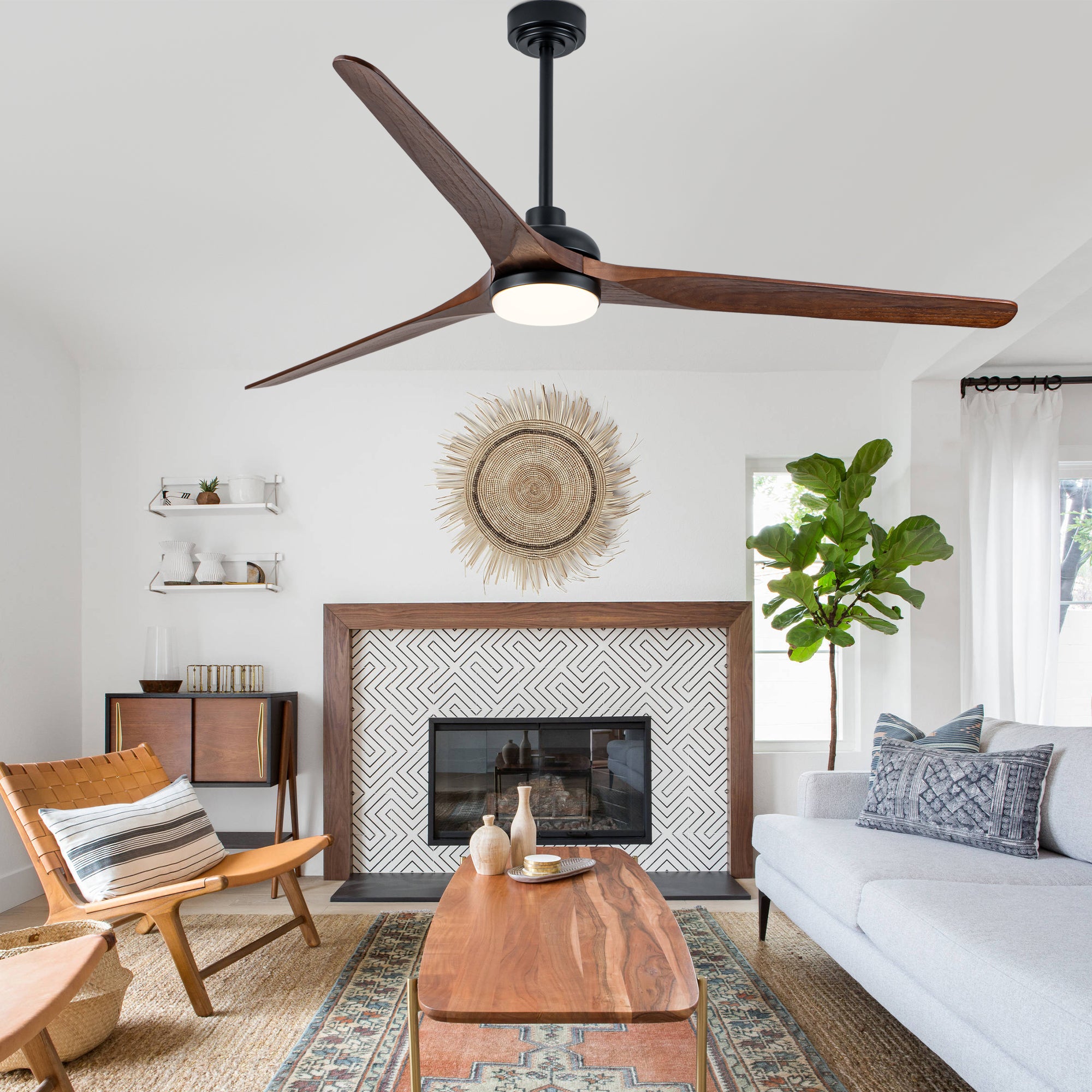 72 Inch Modern Farmhouse Extra Large Ceiling Fan with Dimmable LED Light and Remote, 6 Speeds DC Motor Reversible Ceiling Fan for Large Room