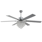 DC6502-BellaDepot 65" Black/Silver Finish Metal Crystal Wooden Reversible Ceiling Fan with Remote and 3 Lights, Large Size Ceiling Fan